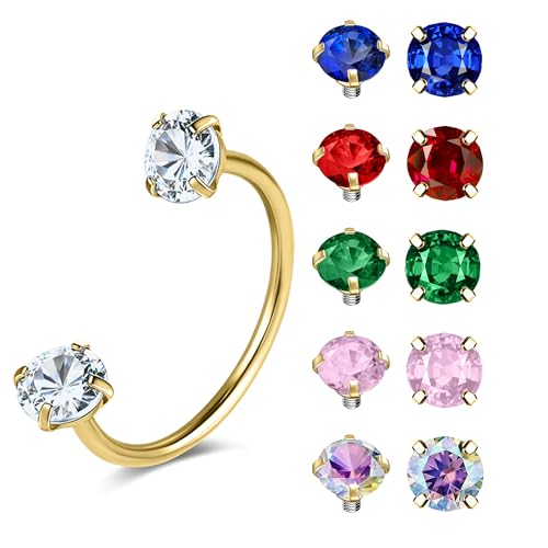 G23 Titanium 20G Horseshoe Nose Rings | Horse Shoe Nose Ring Hoops, Surgical Steel Half Cartilage Tragus Earring Hoop, Internally Threaded, Double Cubic Zirconia - style: 1PCS 8MM-Gold Ring, 5Pairs Top