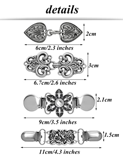 12pcs Vintage Sweater Shawl Clips Retro Cardigan Collar Shirt Waist Dresses Chain Clip Antique Flowers Pattern Brooch Pins for Women - style: B:12Pcs