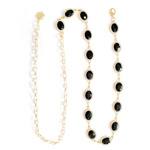 Womens Chain Belt with Jewelry Inlaid Thin Waistband Fashion Waist Belts for Dress Jeans - color: Black