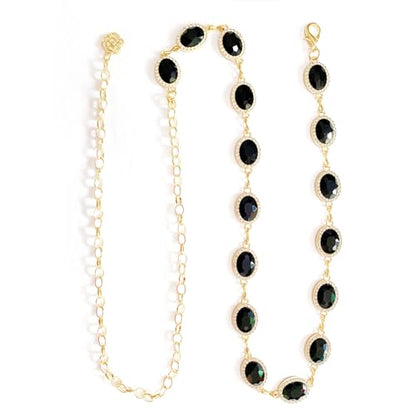 Womens Chain Belt with Jewelry Inlaid Thin Waistband Fashion Waist Belts for Dress Jeans - color: Black