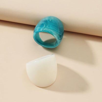Resin Chunky Rings for Women Multicolor Acrylic Plastic Rings Set Cute Trendy Aesthetic Y2k Statement Rings Thick Dome Heart Knuckle Finger Jewelry - color: White+Blue