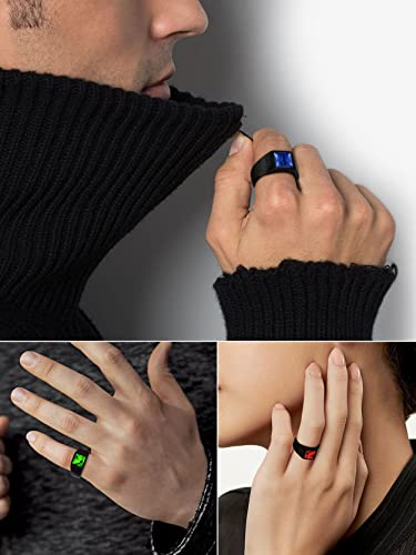 KeyStyle Square Gemstone Signet Rings for Men, Personalized Stainless Steel Pinky Ring with Black Onxy Blue Topaz Birthstone Statement Ring - color: Black - Custom Stone - 8mm