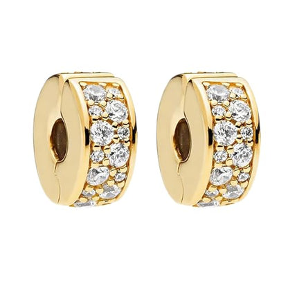 Annmors S925 Clip Spacer Safety Chain Stopper Charms for Pandora, Gift Mom Daughter Friend Sister Wife Grandma Girlfriend Fmaily On Christmas Mothers Valentines Halloween Graduation - color: B01-2pcs Gold Clear Pavé Clip Charms