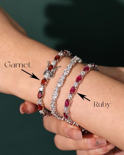 FANCIME Glamour Radiance Sterling Silver Birthstone Tennis Bracelets 7" | Charm Fine Jewelry Birthday Gifts for Women - color: Ruby