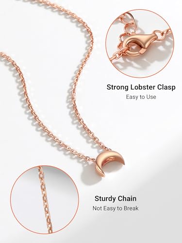PROSILVER 925 Sterling Silver Necklace for Women Dainty Pendant Necklace | Hypoallergenic 925 Sterling Silver, Cute Small Pendant, Star/Heart/Moon/Triangle/Bar/Round Necklace Silver with Gift Box - color: 03 Rose Gold, style: 05 Moon