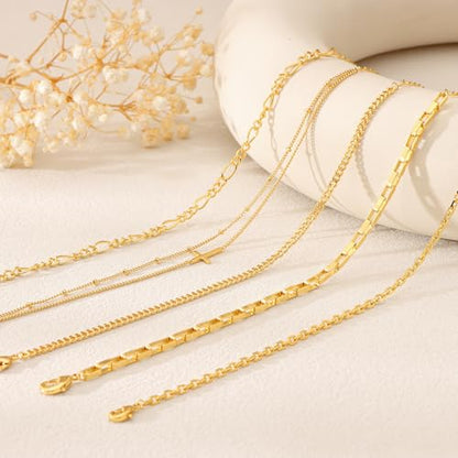 XYJZXY 18K Gold Plated Bracelets for Women, Waterproof Dainty Bracelet Stackable Set, Cuban Link Paperclip Chain Beaded Bracelet Pack, Fashion Jewelry Gift for Women