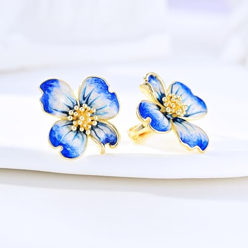 Clip on Earrings Women, 14K Gold Plated Earrings for Sensitive Ears, Fashion Women's Earrings Jewelry Birthday Gift for Wife Grandma Daughter Girls on Christmas Thanksgiving - color: Gold Blue Earrings
