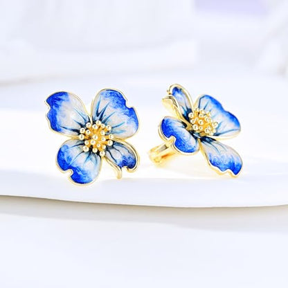 Clip on Earrings Women, 14K Gold Plated Earrings for Sensitive Ears, Fashion Women's Earrings Jewelry Birthday Gift for Wife Grandma Daughter Girls on Christmas Thanksgiving - color: Gold Blue Earrings