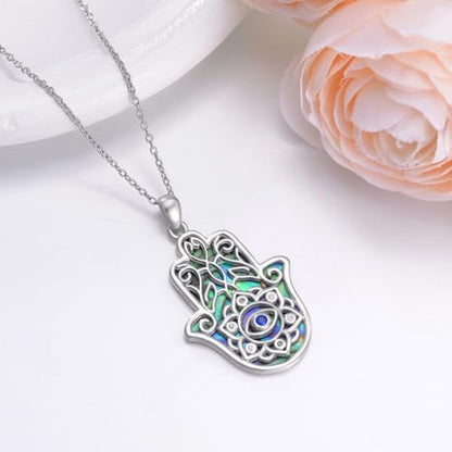 Hamsa Necklace 925 Sterling Silver Evil Eye/Lotus Flower/Star of David/Chai/Yin Yang Hamsa Hand Pendant Jewelry Hand of Fatima Gifts for Women - style: Lotus Hamsa