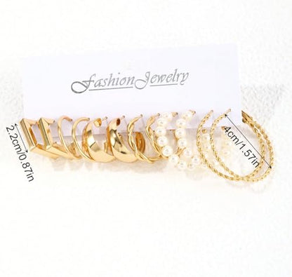 14K Gold Plated Geometric Hoop Earrings for Women Chunky Hypoallergenic Thick Lightweight Jewelry - color: Gold-6 Pairs