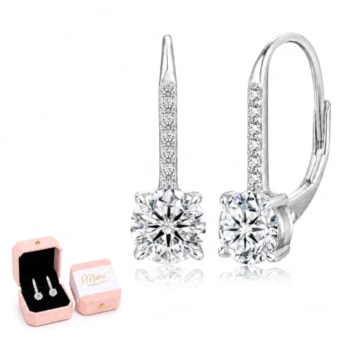 KRKC Moissanite Earrings, 1.0ct-2.0ct D Color Lab Created Diamond Earring, 14k White Gold Plated Sterling Silver Dangle Earrings S925 Leverback Drop Earring for Women Hypoallergenic Jewelry for Gifts - color: Round-Silver-6.5mm-Gift for Mom