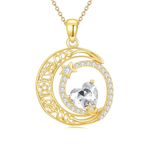 Midari 18K Yellow Gold Sun Moon Star Pendant Rose Flower Necklaces I Love You Forever Sun Moon Jewelry Gift for Mother Women - color: 04-Apri-White, style: Moon&Star