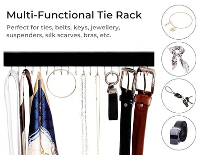 StorageWorks Tie Rack with 20 Hooks, 2 Set Wall Mounted Wood Hanger, Black | Sturdy Black Tie Rack Hanger with 180° Swivel Hooks, Wall-Mounted Space Saver for Ties, Belts, Scarves in Closet - color: Black (With 20 Hooks)