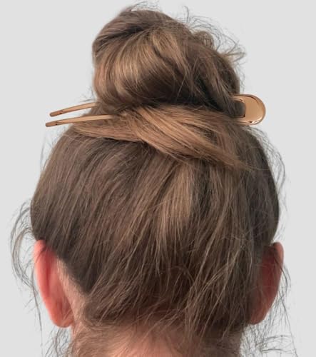 HYFEEL French Hair Pins - Metal Hair Fork Extra Long U Shaped Chignon 2-Prong Sticks for Women Bun Hair Accessories (Rose Gold - 2 Pcs) - color: Rose Gold - 2 Pieces