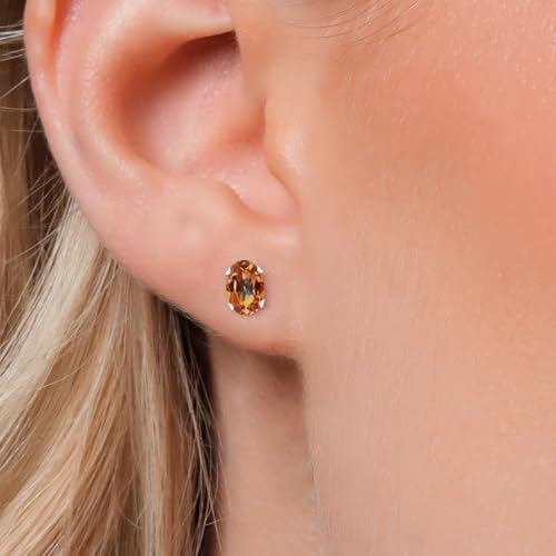 Gem Stone King Oval Gemstone Birthstone Stud Earrings for Women Men | Oval Cut 7X5MM | Fine Jewelry Gifts for Mom Dad Wife Him Her - style: Ecstasy Mystic Topaz