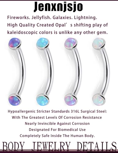 Jenxnjsjo 16g 8/10mm Eyebrow/Rook/Snug/Vertical-Labret/VCH/Snake-Eyes/Anti-Tragus/Cartilage/Daith/Belly-Button/Bridge/Hood/Surface Curved Barbell Piercing Jewelry for Women Men - color: Opal-B / CZ-P / CZ-B, size: 10mm