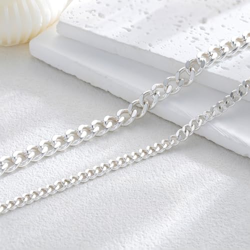 Robaice Adjustable Ankle Bracelets for Women Waterproof, Non Tarnish Sterling Silver Plated Cuban Link Anklets Set, Silver Anklets Gift for Women