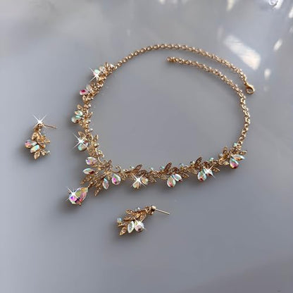 Kamirola Tiaras and Crowns for Women,Tiaras Earrings Necklace, Crystal Bridal Jewelry Set, Costume Jewelry for Women Party Halloween Prom Pageant - color: GOLD AB 2