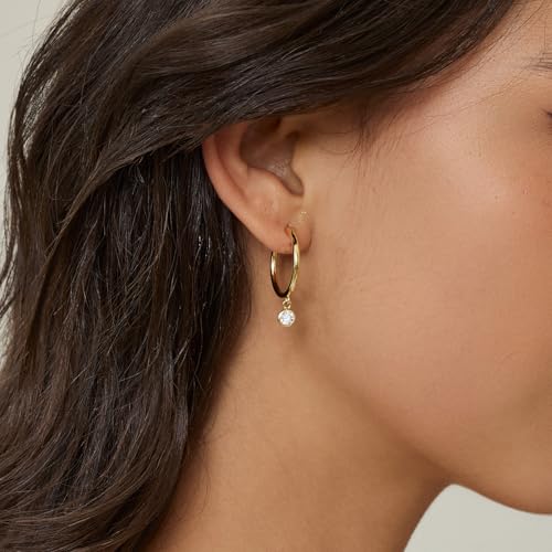 ARSIS Heart Charm Huggie Hoop Earrings for Women, Dainty 18K Gold Plated Heart Drop Hoops with CZ, Hypoallergenic, 925 Sterling Silver Posts, Tarnish-Free, Lightweight Jewelry Gift for Her - color: Gold