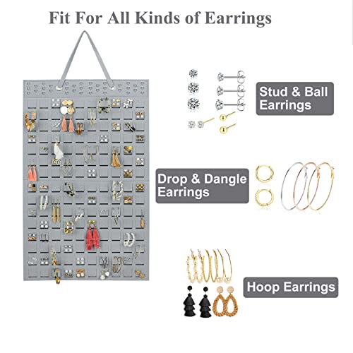 Resovo Hanging Earrings Organizer, Wall Earring Holder with 2 Hooks, Holds Up To 300 Pairs, Compact Design, Soft Material-Silber Grey | 20 Hooks, Holds Up To 300 Pairs, Compact Design, Soft Material, Earring Hanger & Display for Women & Girls - color: Sil
