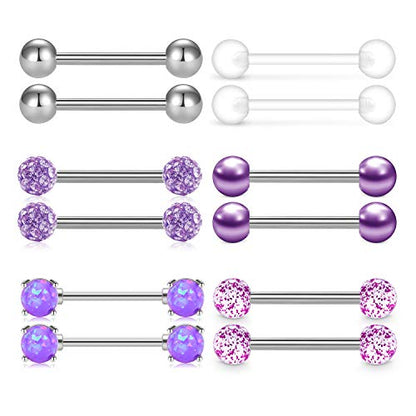 QWALIT Tongue Rings Nipple Rings 14G Nipplerings Straight Barbell Surgical Steel Nipple Piercing Bar Nipple Bars for Women Tongue Bar 16mm 14mm - color: A2: bar - Purple