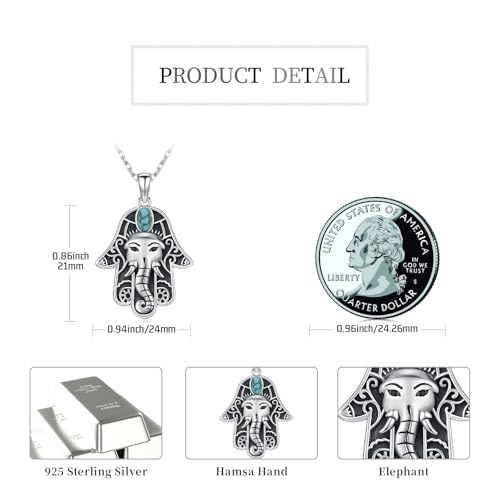 Hamsa Necklace 925 Sterling Silver Evil Eye/Lotus Flower/Star of David/Chai/Yin Yang Hamsa Hand Pendant Jewelry Hand of Fatima Gifts for Women - style: Hamsa Elephant