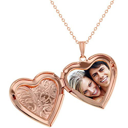 Locket Necklace that Holds Pictures Flower Lockets Pendant Necklaces Birthday Gifts Jewelry - style: Rose Heart