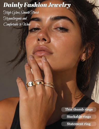 14K Gold Plated Rings for Women,Non Tarnish Stackable Chunky Ring | Cubic Zirconia Thumb Ring ,Dainty Stackable Chunky Rings Set,Trendy Statement Thick Dome Ring,Promise Wedding Band Size 6-10 - color: Gold A-Chunky Ring