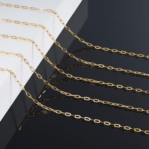 KYUNHOO 16.4FT Paperclip Chain Roll Gold Plated Jewelry Making Chains Bulk | 304 Stainless Steel Chain Spool 2.5mm Paper Clip Jewelry Links with Lobster Clasps Jewelry Supplies for Crafting - color: Paperclip Gold