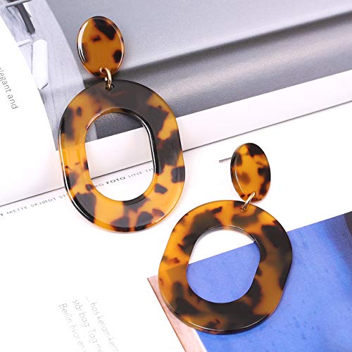 Acrylic Earrings For Women Statement Geometric Earrings Resin Acetate Drop Dangle Earrings Mottled Hoop Earrings Fashion Jewelry - color: D:Tortoiseshell
