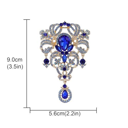 YOQUCOL Retro Austrian Crystal Big Brooch Pin for Women Large Flower Shape Brooches Lapel Pins for Sweater,Coat Dress Accessories - color: A-Blue