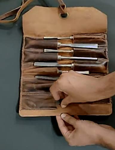Leather Tool Roll Up Pouch - Leather Tool Wrench Roll/Chisel Bag by Rustic Town | Fit Carving & Hand Tools up to 9 inches, Compact Carry for Woodworkers, Electricians and DIY Projects, Secure Tie Closure - style: 10 Slots(medium)