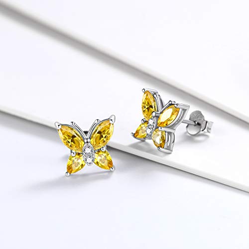 Butterfly Birthstone Stud Earrings - Women 925 Sterling Silver Butterflies Birthstone Stud Earrings Birthday Gift for Women - color: K.November
