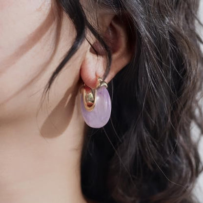 Chunky Gold Resin Hoop Earrings Leverback Statement Huggie Hoops Dangle Drop Dressy Earring Prom Festival Vacation Jewelry for Women - color: Purple, size: Drop