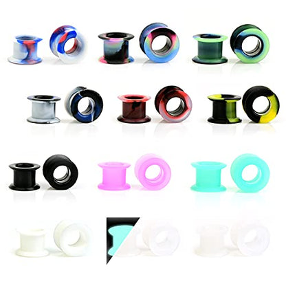 WBRWP 48/32/24/22/20/16/12pcs Ear Tunnels and Plugs - Double Flared Hollow Hard/Soft Silicone Ear Gauges - Ear Expander Stretcher Body Piercing Jewelry 8g-1" - color: 24pcs hard silicone set