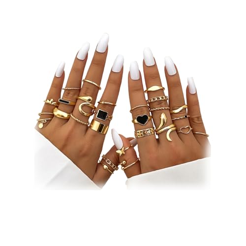 Gold Plated Knuckle Rings Set For Women,Vintage Stackable Joint Finger Midi Rings Dainty Simple Twist Hollow Rings Pack,Aesthetic Adjustable Y2K Punk Stacking Rings Jewelry Accessories - style: 27Pcs A-Gold
