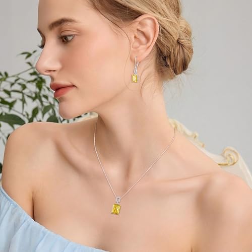 Emerald Cut Birthstone Necklace for Women 925 Sterling Silver | Baguette Birthstone Pendant Necklace, Jewelry for Mom Wife - color: Yellow