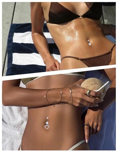 Oufksiyy Belly Button Ring Surgical Steel Dangle Stainless Steel Belly Rings 14G Belly Button Piercing Cute Navel Ring Belly Piercing Jewelry 14 Gauge Belly Piercing Jewelry