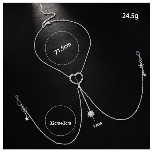 Sexy Star Pendant Non Piercing Nipple Chain Necklace for Women Rhinestone Star Tassel Chest Chain Body Jewelry Festival Rave Heart Nipple Accessories Jewelry - color: Silver