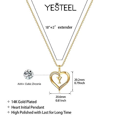 Yesteel Heart Initial Necklaces for Women, 14K Gold Plated Cubic Zirconia Heart Pendant Necklace, Dainty Initial Charm Necklace Letter A to Z Jewelry for Women Girls - style: F