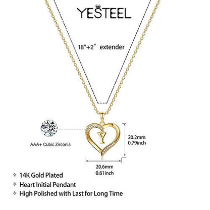 Yesteel Heart Initial Necklaces for Women, 14K Gold Plated Cubic Zirconia Heart Pendant Necklace, Dainty Initial Charm Necklace Letter A to Z Jewelry for Women Girls - style: L