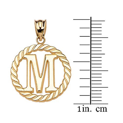 Polished 10k Yellow Gold Personalized Initial "A-Z" Roped Circle Charm Pendant - style: "M"