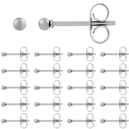 Beebeecraft 100pcs Ball Stud Earrings 304 Stainless Steel Tiny Ball Stud Earrings with Butterfly Ear Backs for Women Men - size: 2mm