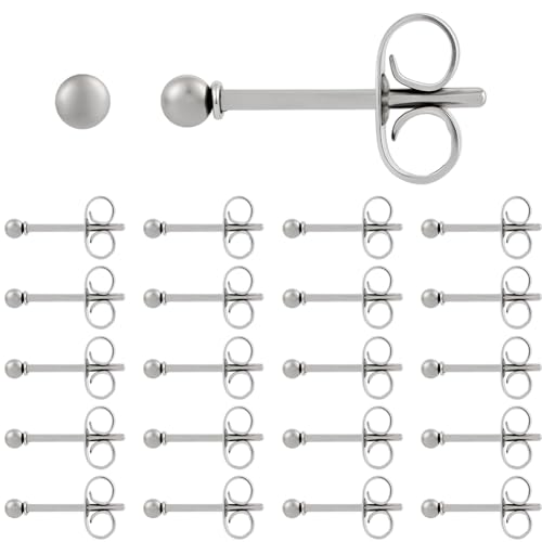 Beebeecraft 100pcs Ball Stud Earrings 304 Stainless Steel Tiny Ball Stud Earrings with Butterfly Ear Backs for Women Men - size: 2mm