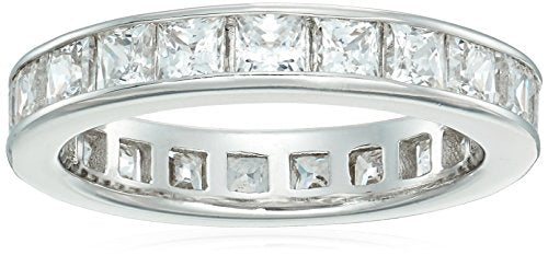 Amazon Essentials Platinum-Plated Sterling Silver Infinite Elements Cubic Zirconia Channel Princess-Cut All-Around Band Ring - size: 5