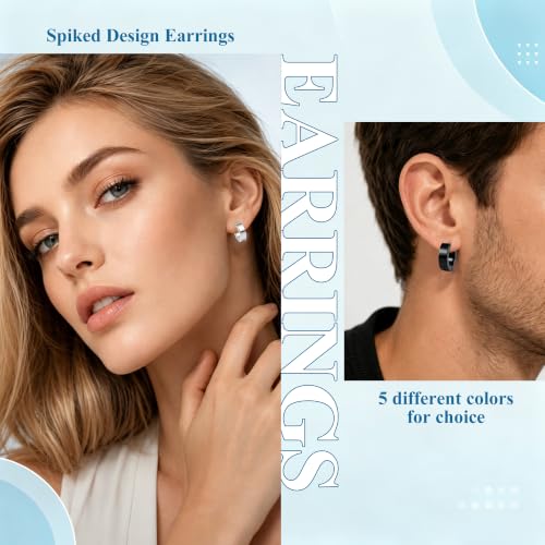 Stainless Steel Mens Womens Hoop Earrings Piercings Huggie Hypoallergenic - color: 5 Pair