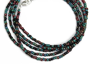 Kathy Bankston Teal Green Plum Seed Bead Necklace, Thin 1.5mm Single Strand | Beaded Layering Necklace, Choker to Long Lengths, Made to Order
