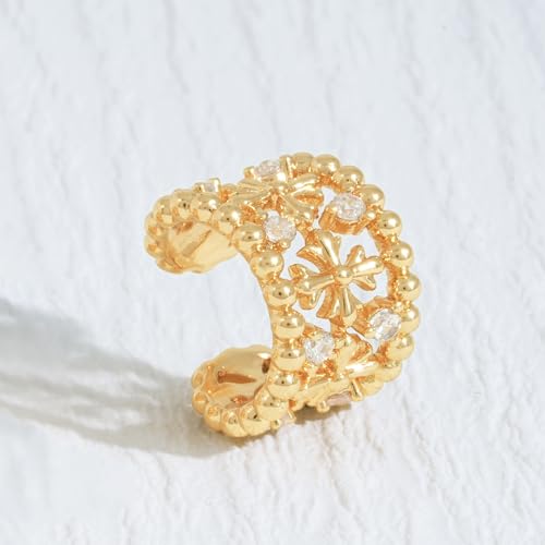 Chunky Ear Cuff Earrings for Women Single | Non Piercing, Clip On, 14K Gold Plated, Cubic Zirconia, Hypoallergenic, Jewelry Gifts - style: Iris