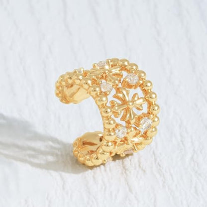 Chunky Ear Cuff Earrings for Women Single | Non Piercing, Clip On, 14K Gold Plated, Cubic Zirconia, Hypoallergenic, Jewelry Gifts - style: Iris