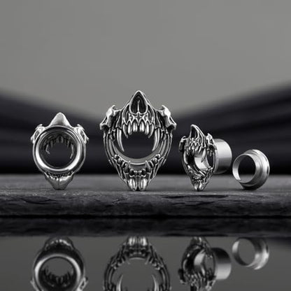 Stainless Steel Tunnels, Open Mouth Sharp Teeth design Earring Plugs, Screw Back Piercing Expander Stretchers. - size: 6mm